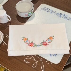 Vintage White Pillowcase with Floral Embroidery